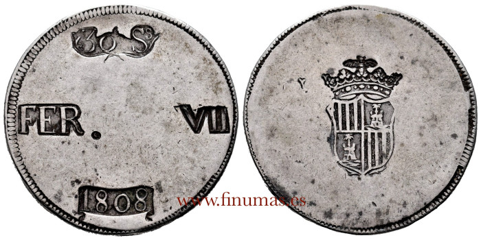 Cy14922.-FERNANDO VII - 30 SOUS 1808 Mallorca T.H.- EBC-