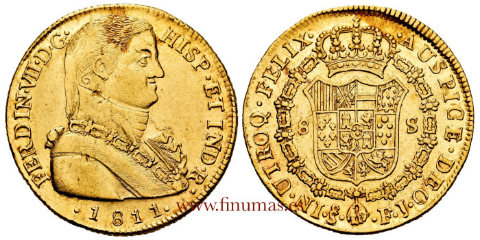Cy15505.- FERNANDO VII - 8 Escudos 1811 Mexico H.J. EBC+