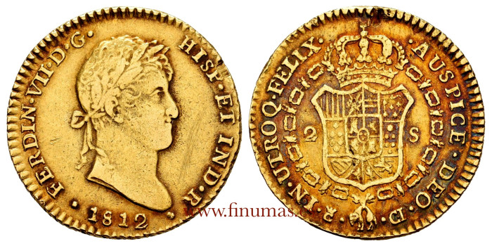 Cy15338.- FERNANDO VII - 2 Escudos 1812 Cadiz C.I. VARIANTE. EBC-  EBC-