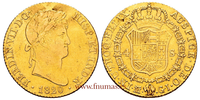 Cy15466.- FERNANDO VII - 4 Escudos 1820 Madrid G.J.  MBC - ORO