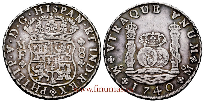 Cy08793.- FELIPE V - 8 Reales Columnarios 1740 Mexico M.F. EBC-