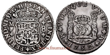 Cy09848.- FERNANDO VI - 8 Reales Columnario 1752 Mexico M.F. - MBC+