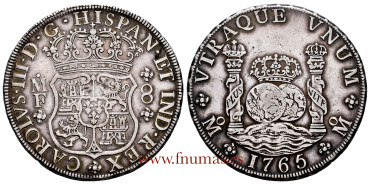 Cy11163.- CARLOS III - 8 REALES COLUMNARIO 1765 MEXICO M.F  MBC