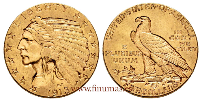 USA - K-129 - 5 DOLLAR INDIAN HEAD 1913 . GOLD