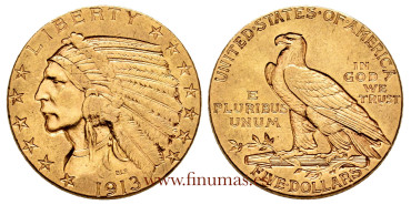 USA - K-129 - 5 DOLLAR INDIAN HEAD 1913 . GOLD