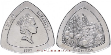 BERMUDAS - K-095 - 1 DOLLAR 1997 - Destrucción del "Sea Venture"