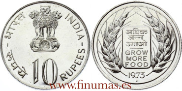 INDIA - K-188.- 10 Rupee 1973 FAO. SC - SILVER