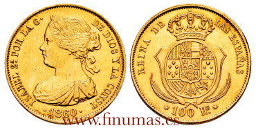 Cy16466.- ISABEL II 100 REALES 1860 Madrid. EBC -ORO