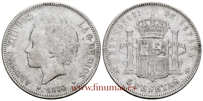 Cy16702C.-ALFONSO XIII - 5 Pesetas 1893 PGV. BC