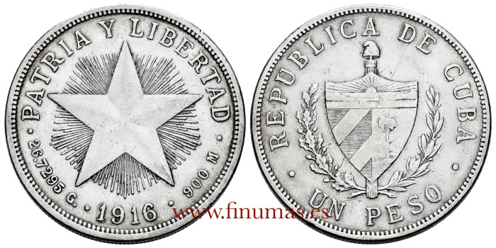CUBA - K-015 - 1 PESO 1916 - MBC