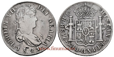 Cy15175.- Fernando VII 8 Reales 1821 Zacatecas R.G. MBC-