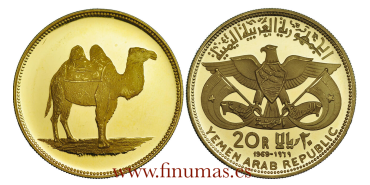 YEMEN - K-009.  20 RIYALS  1969 CAMELLO. PROOF - ORO