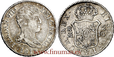 Cy14609E.- FERNADO VII 2 Reales 1813 Madrid I.G. MBC