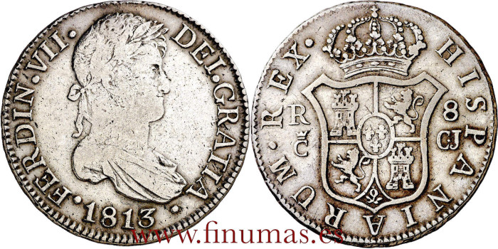 Cy15021.-FERNANDO VII - 8 Reales 1813 Cadiz C.J. - MBC