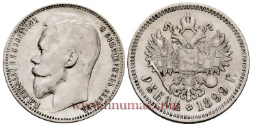 RUSIA - IMPERIO - K-059 - 1 RUBLO 1899 AR. MBC - PLATA