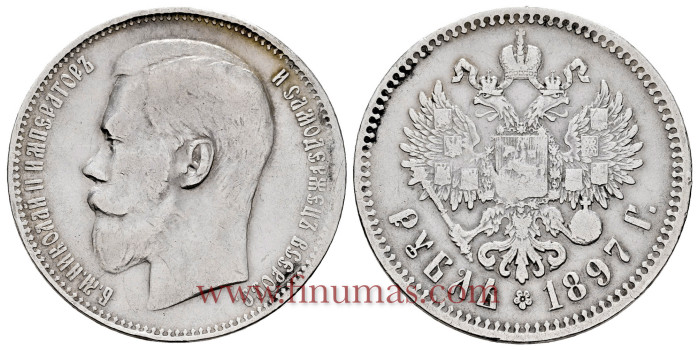 RUSIA - IMPERIO - K-059 - 1 RUBLO 1897 AR. MBC - PLATA