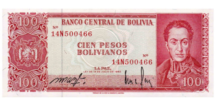 BOLIVIA B-163 100 Pesos 1962 - EBC