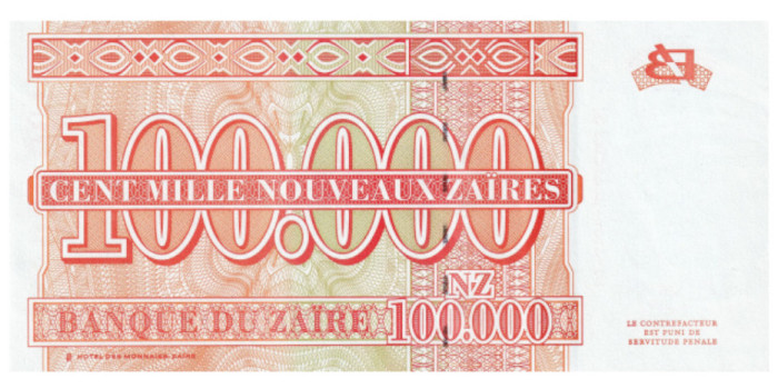 ZAIRE B-077 100,000 Zaires 1996 - SC 