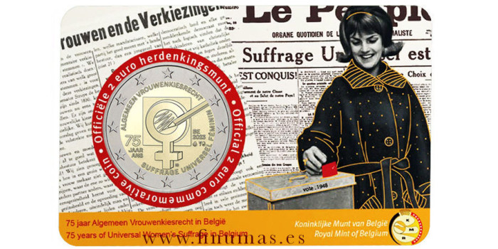 2 EUROS CONMEMORATIVOS BELGICA 2023 "SUFRAGIO FEMENINO"