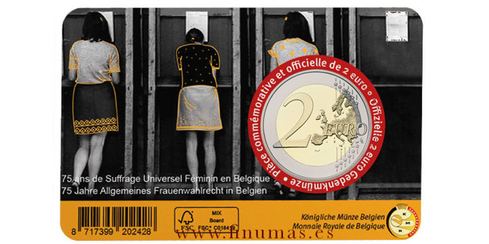 2 EUROS CONMEMORATIVOS BELGICA 2023 "SUFRAGIO FEMENINO"