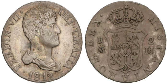 Cy14584F.- FERNADO VII 2 Reales 1812 Madrid I.J. MBC+