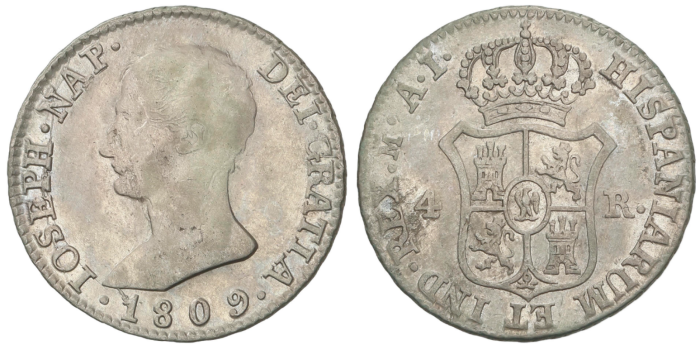 Cy13825.-JOSE NAPOLEON - 4 Reales 1809 Madrid A.I.- MBC+