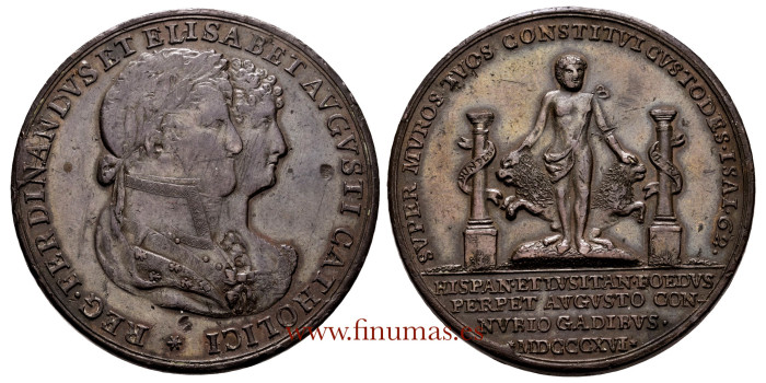 Cy15619M.-FERNANDO VII - Wedding medal of Fernando VII and Isabel de Braganza - AE