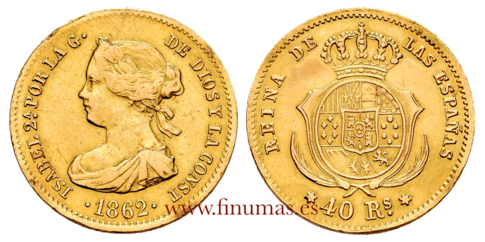 ISABEL II 40 REALES MADRID 1862. MBC - GOLD