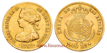 ISABEL II 40 REALES MADRID 1862. MBC - GOLD