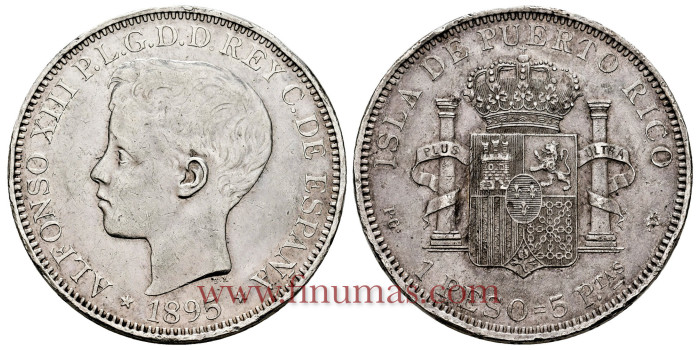 Cy16719.- Alfonso XIII 1 Peso Puerto Rico1895- MBC