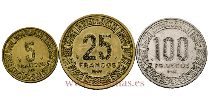 GUINEA ECUATORIAL - K-59/60/62  5/25/100 Francos 1985/86