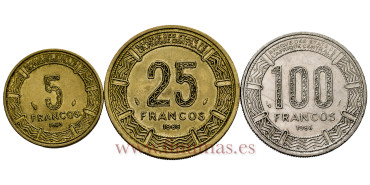 GUINEA ECUATORIAL - K-59/60/62  5/25/100 Francos 1985/86