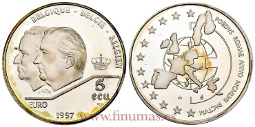 BELGICA - K-205 - 5 Ecus 1987 PROOF  