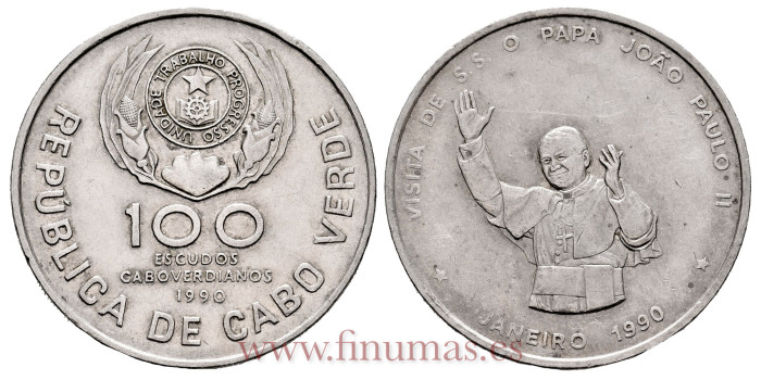 CABO VERDE - K-025 - 100 Escudos 1990. Juan Pablo II- MBC+