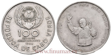 CABO VERDE - K-025 - 100 Escudos 1990. Juan Pablo II- MBC+