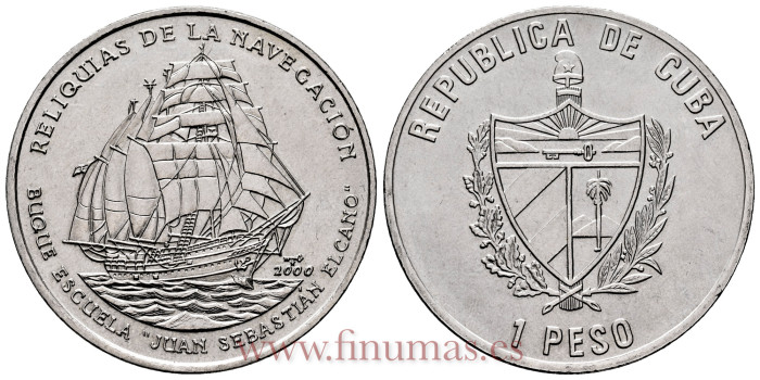CUBA - K-824 - 1 Peso 2000 -Juan Sebastian El Cano - S.C