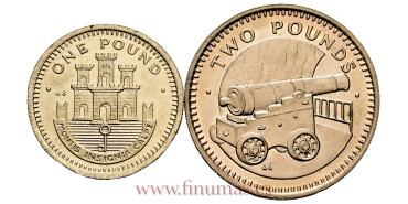 GIBRALTAR - K-18 y 24 - 1 y 2 Pound 1988,  SC, 2 piezas