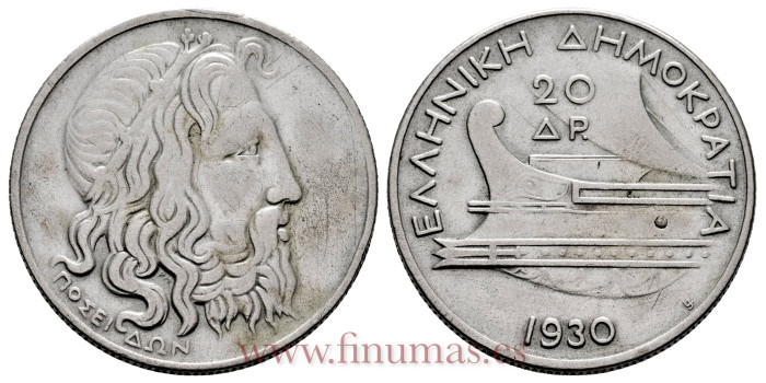 GRECIA - K-073 - 20 Drachmai 1930,  MBC+