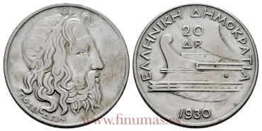 GRECIA - K-073 - 20 Drachmai 1930,  MBC+