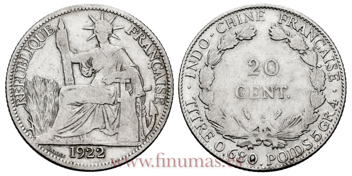 INDOCHINA - K-017 - 20 Centavos 1922 - BC