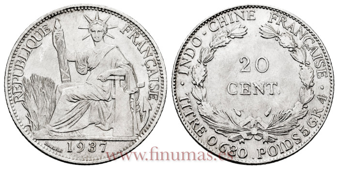 INDOCHINA - K-017 - 20 Centavos 1937 - MBC