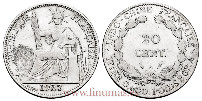 INDOCHINA - K-017 - 20 Centavos 1923 - MBC+