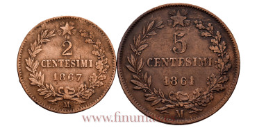 ITALIA - K-002 y 003 - 2 y 5 Ctm. 1861 y 1867 - MBC, 2 piezas
