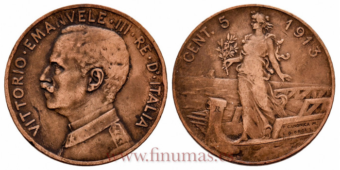 ITALIA - K-042 - 5 Ctm. 1913 - MBC+, 