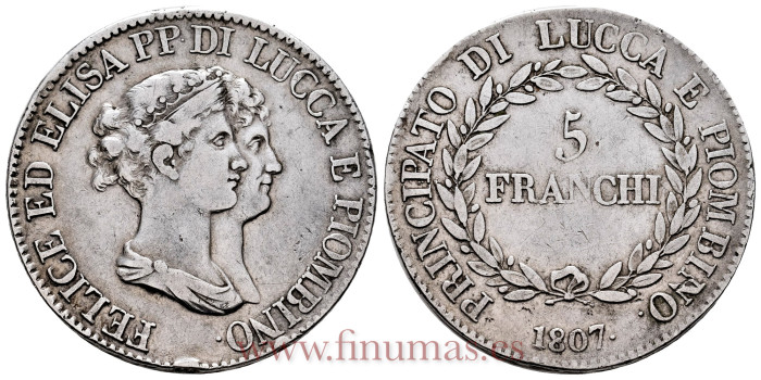 ITALIA - ESTADOS - K-024 -5 Franchi 1807, PRINCIPATO  LUCCA, MBC