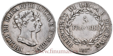 ITALIA - ESTADOS - K-024 -5 Franchi 1807, PRINCIPATO  LUCCA, MBC