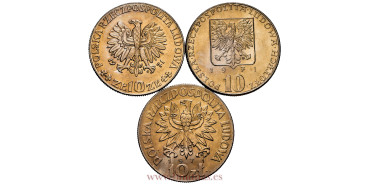 POLONIA K-185/187/163 - 10 Zlotych 1971 F.A.O. lote · piezas