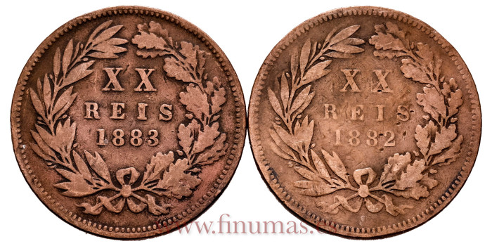 PORTUGAL - K-527 - 20 Reis 1882/1883 - MBC, LOTE 2 piezas