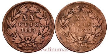 PORTUGAL - K-527 - 20 Reis 1882/1883 - MBC, LOTE 2 piezas