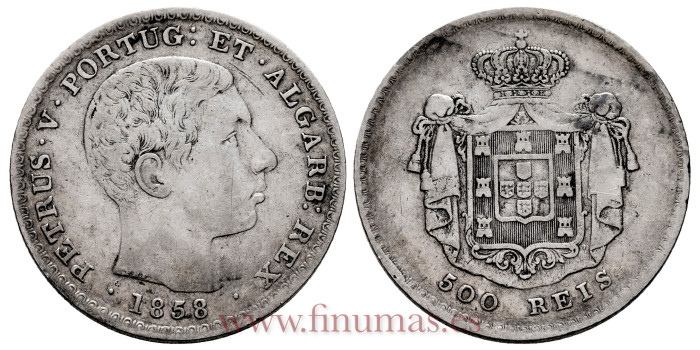 PORTUGAL - KM-498 - 500 Reis 1856 Petrus v - MBC-